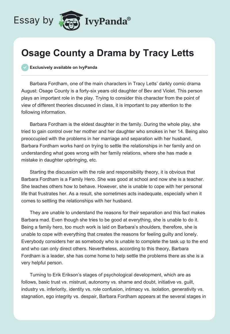 "Osage County" a Drama by Tracy Letts. Page 1