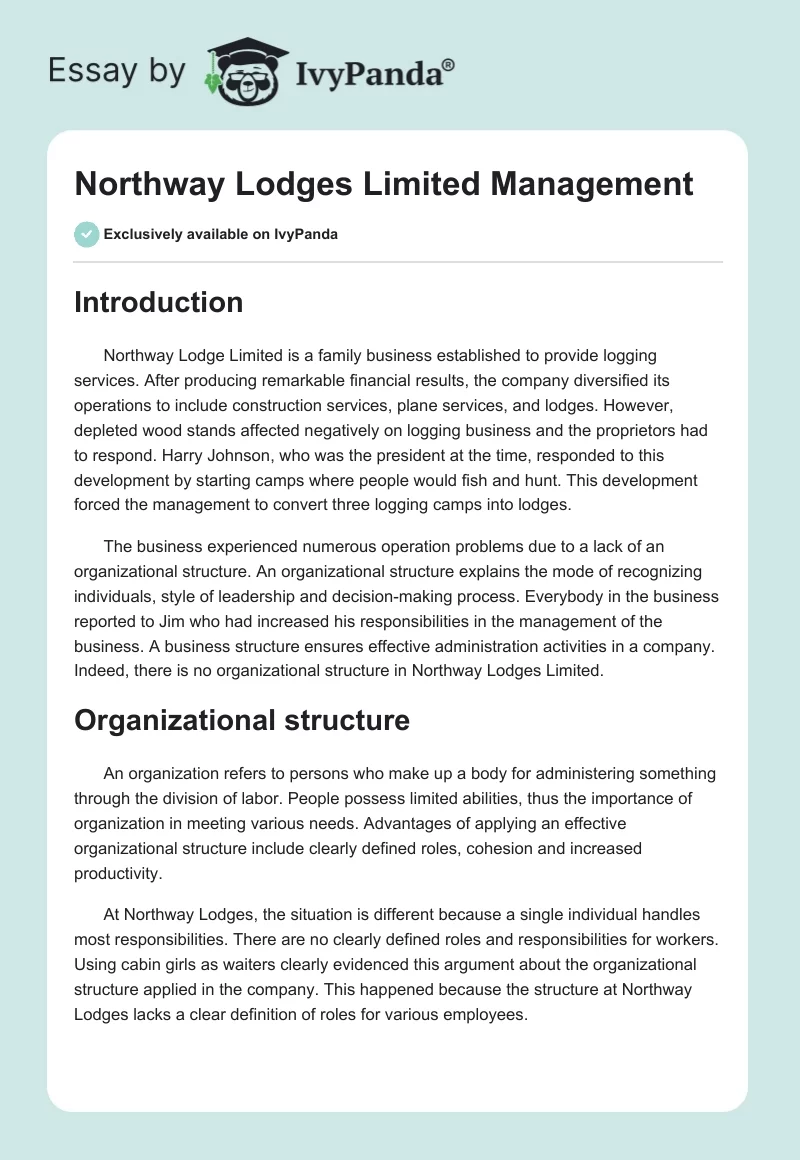 Northway Lodges Limited Management. Page 1