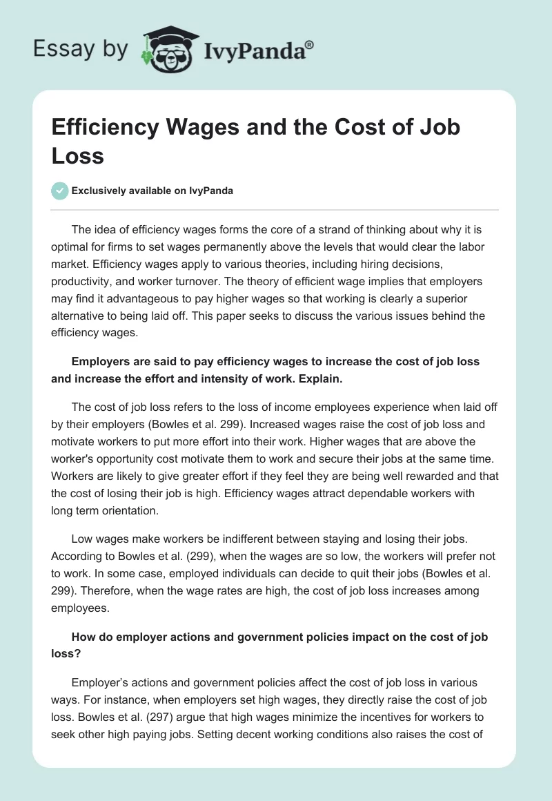 Efficiency Wages and the Cost of Job Loss. Page 1
