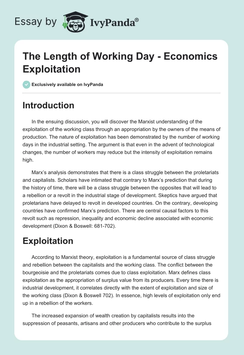 The Length of Working Day - Economics Exploitation. Page 1
