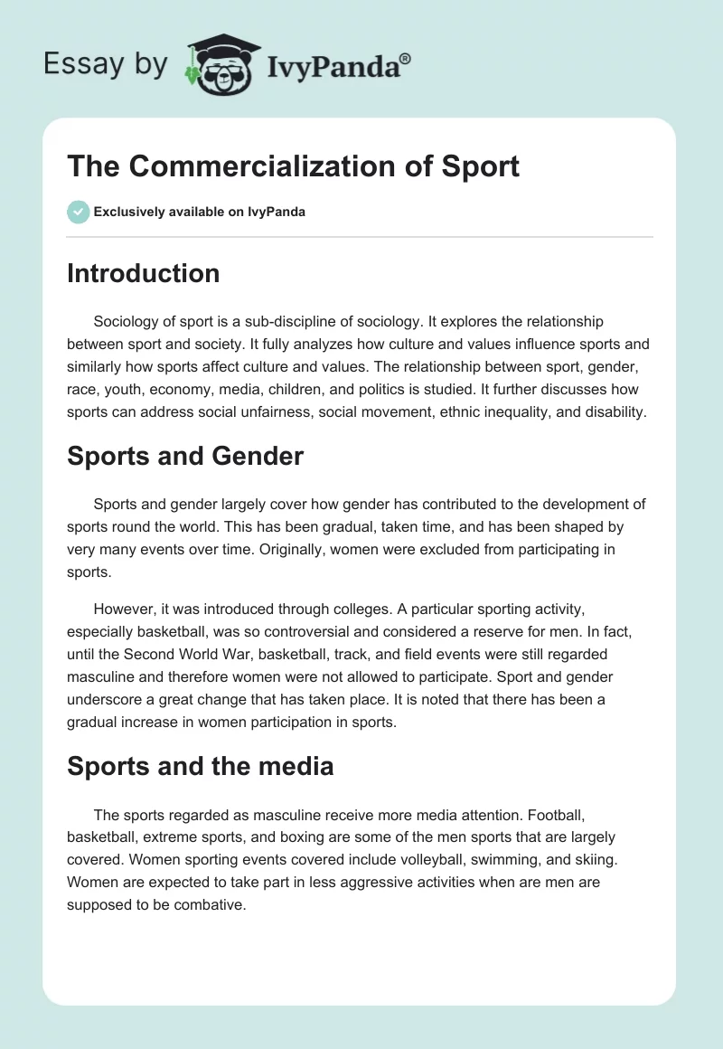 The Commercialization of Sport. Page 1