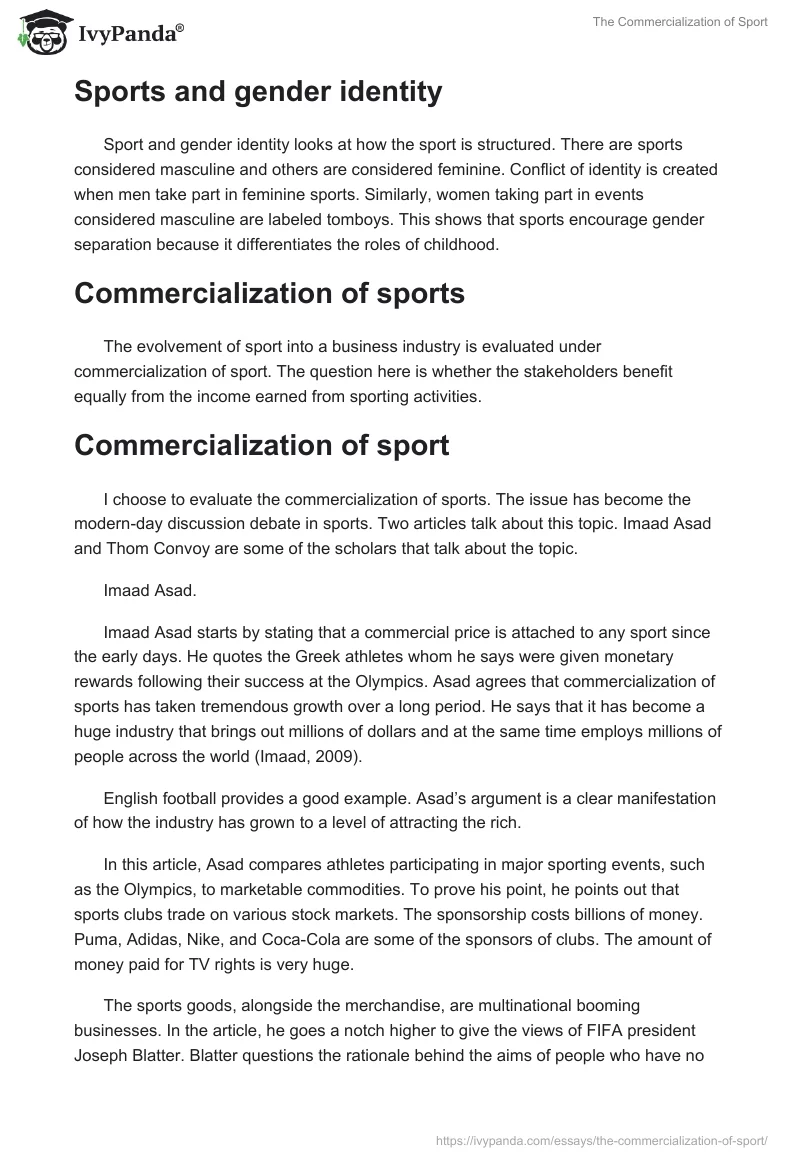 The Commercialization of Sport. Page 2