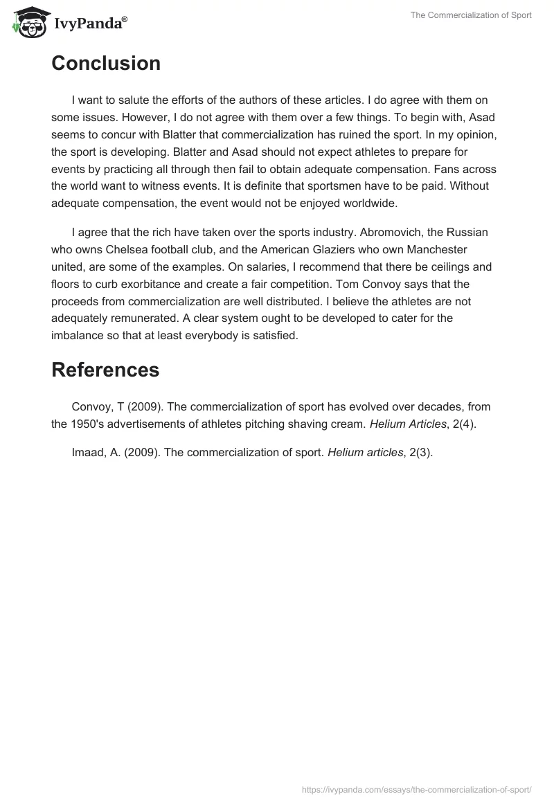 The Commercialization of Sport. Page 4