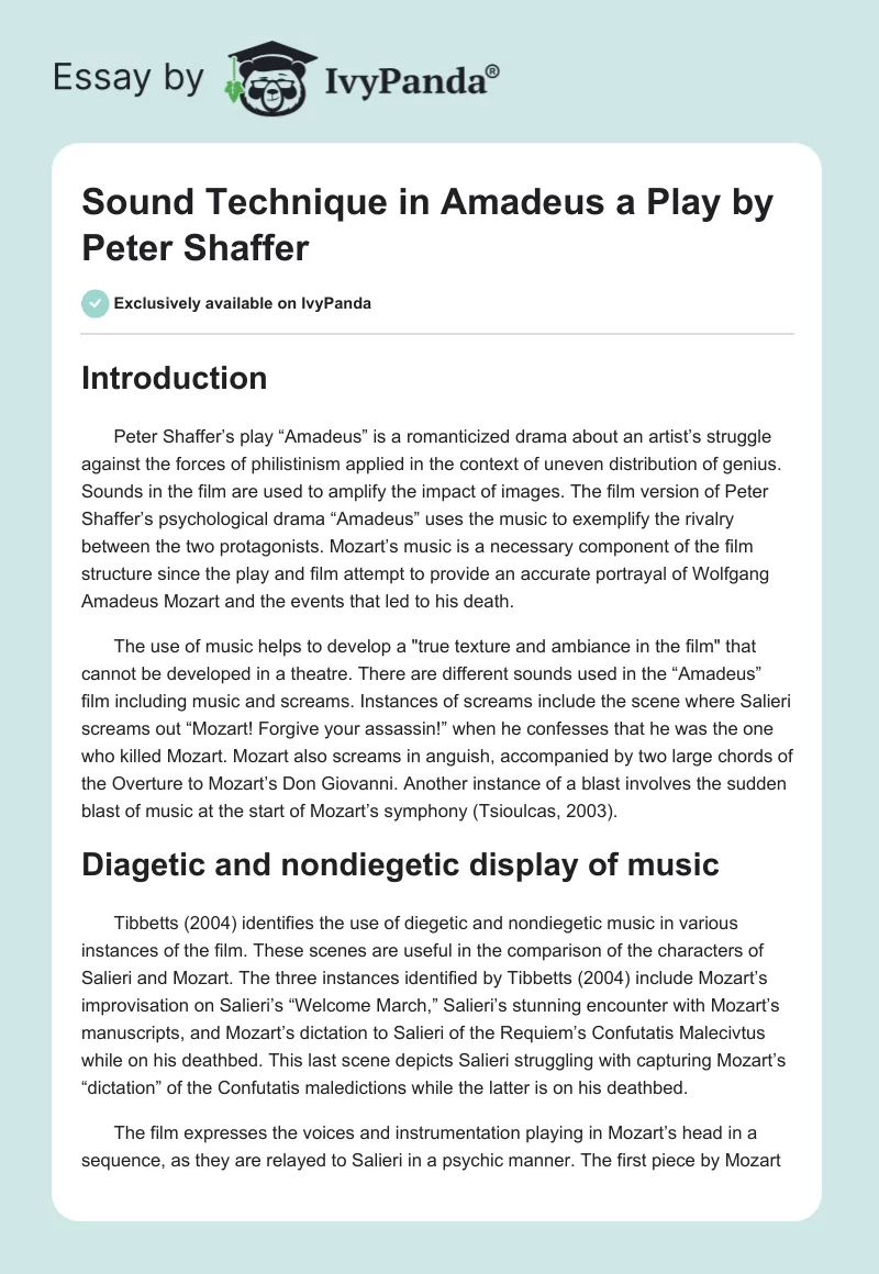 Sound Technique in "Amadeus" a Play by Peter Shaffer. Page 1