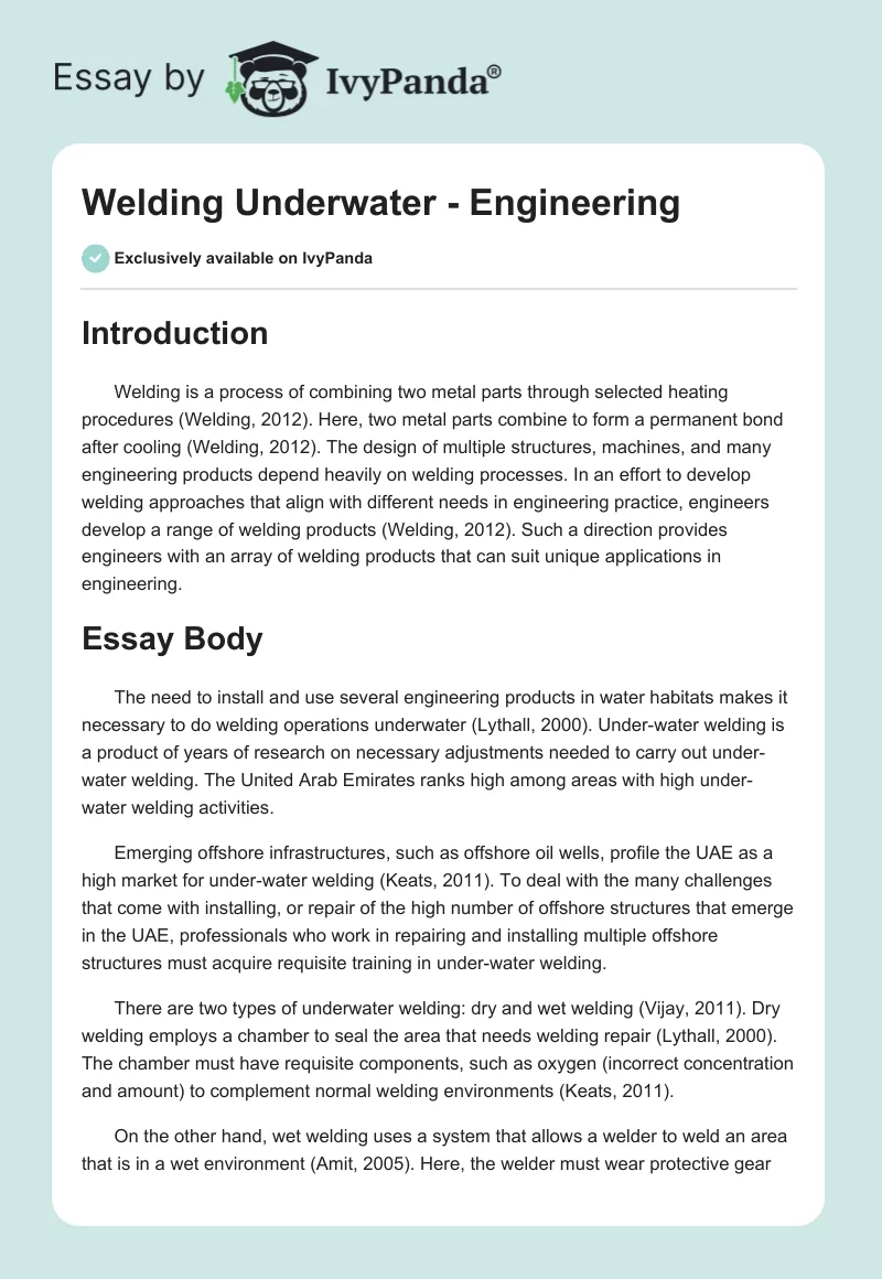 Welding Underwater - Engineering. Page 1