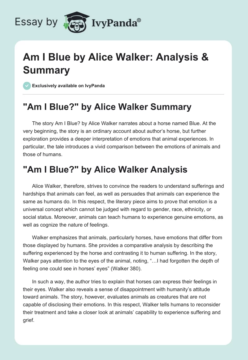 "Am I Blue" by Alice Walker: Analysis & Summary. Page 1