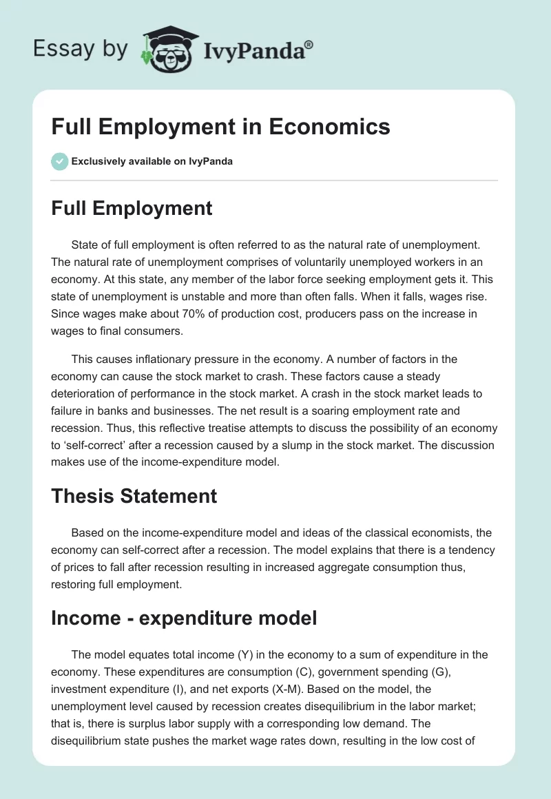Full Employment in Economics. Page 1