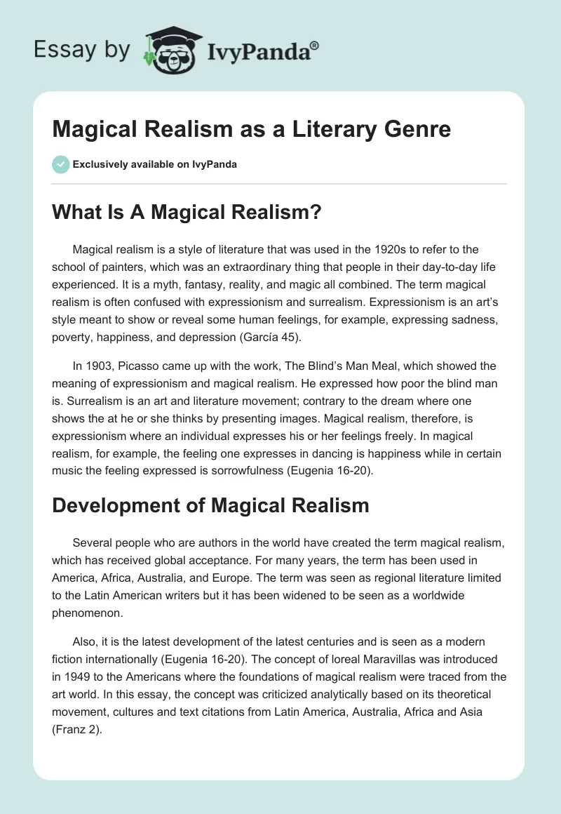 Magical Realism as a Literary Genre. Page 1