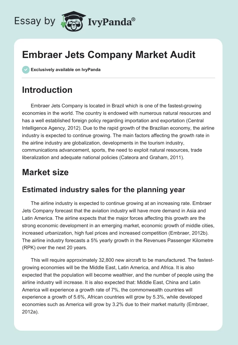 Embraer Jets Company Market Audit. Page 1