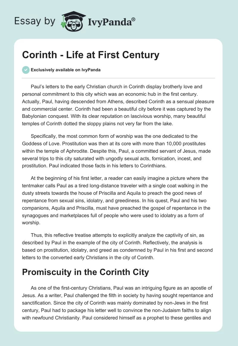 Corinth - Life at First Century. Page 1