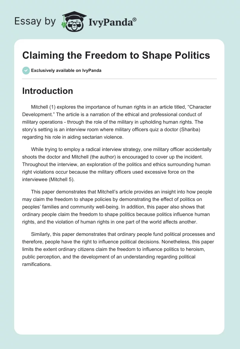 Claiming the Freedom to Shape Politics. Page 1