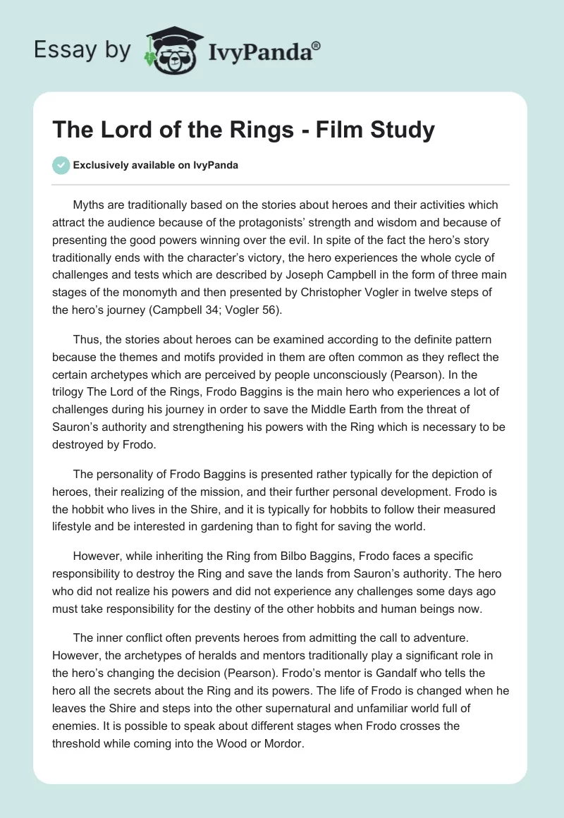 The Lord of the Rings - Film Study. Page 1