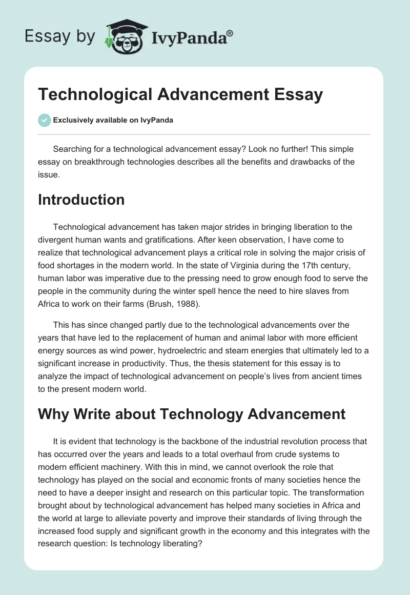 Technological Advancement Essay. Page 1