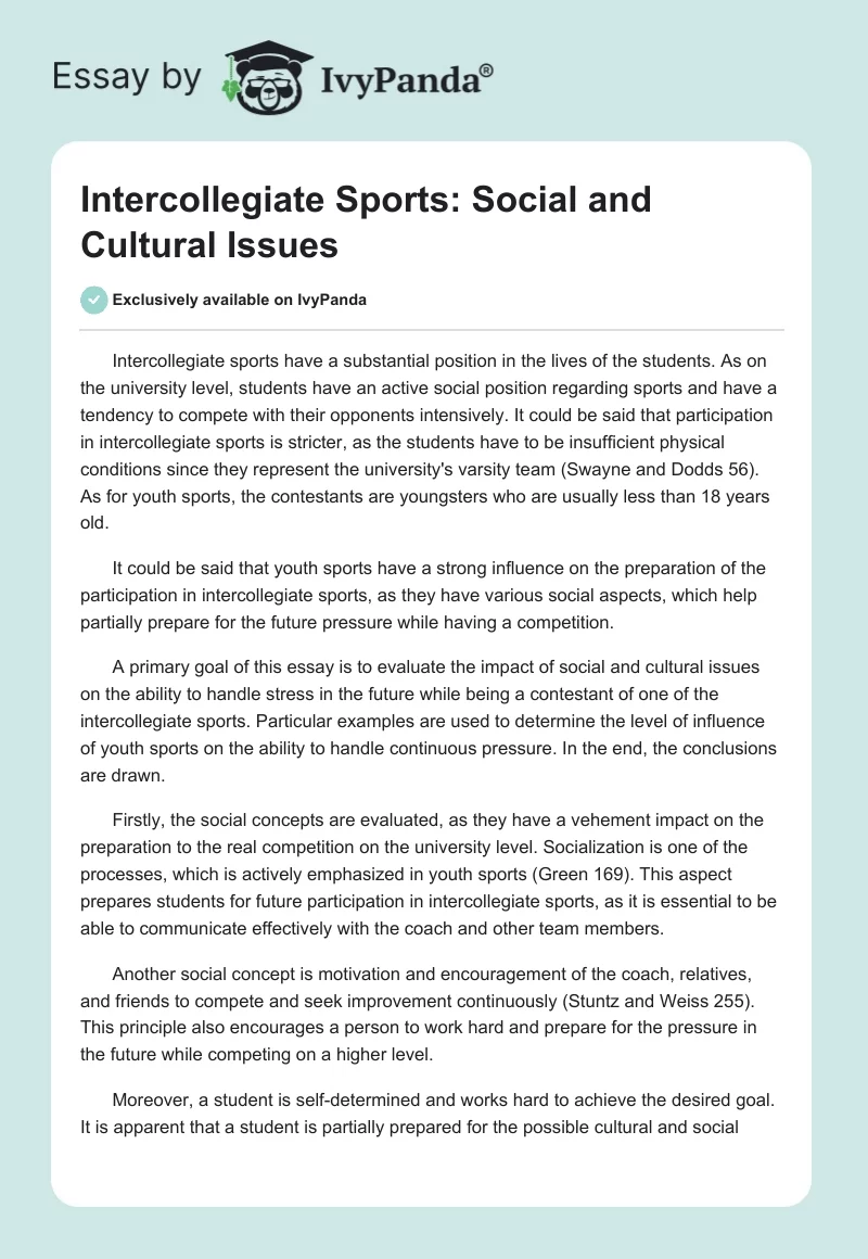 Intercollegiate Sports: Social and Cultural Issues. Page 1