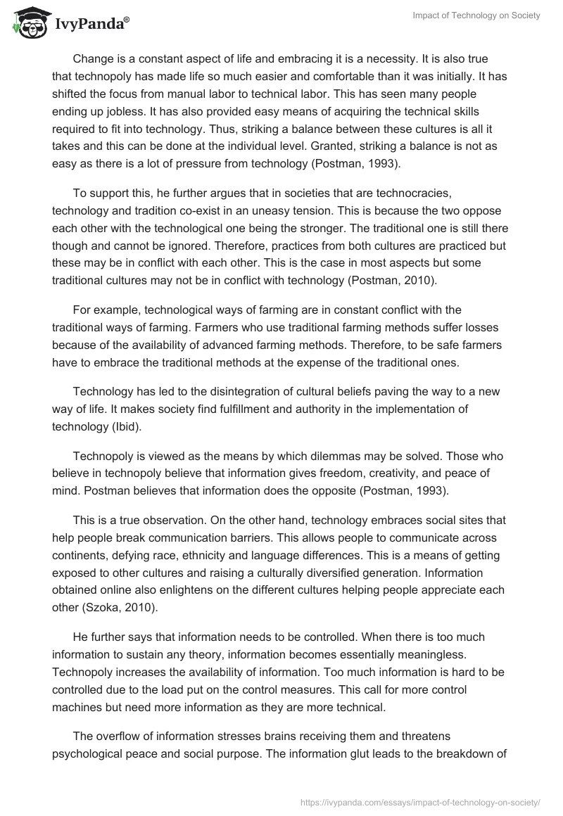 Impact of Technology on Society. Page 3