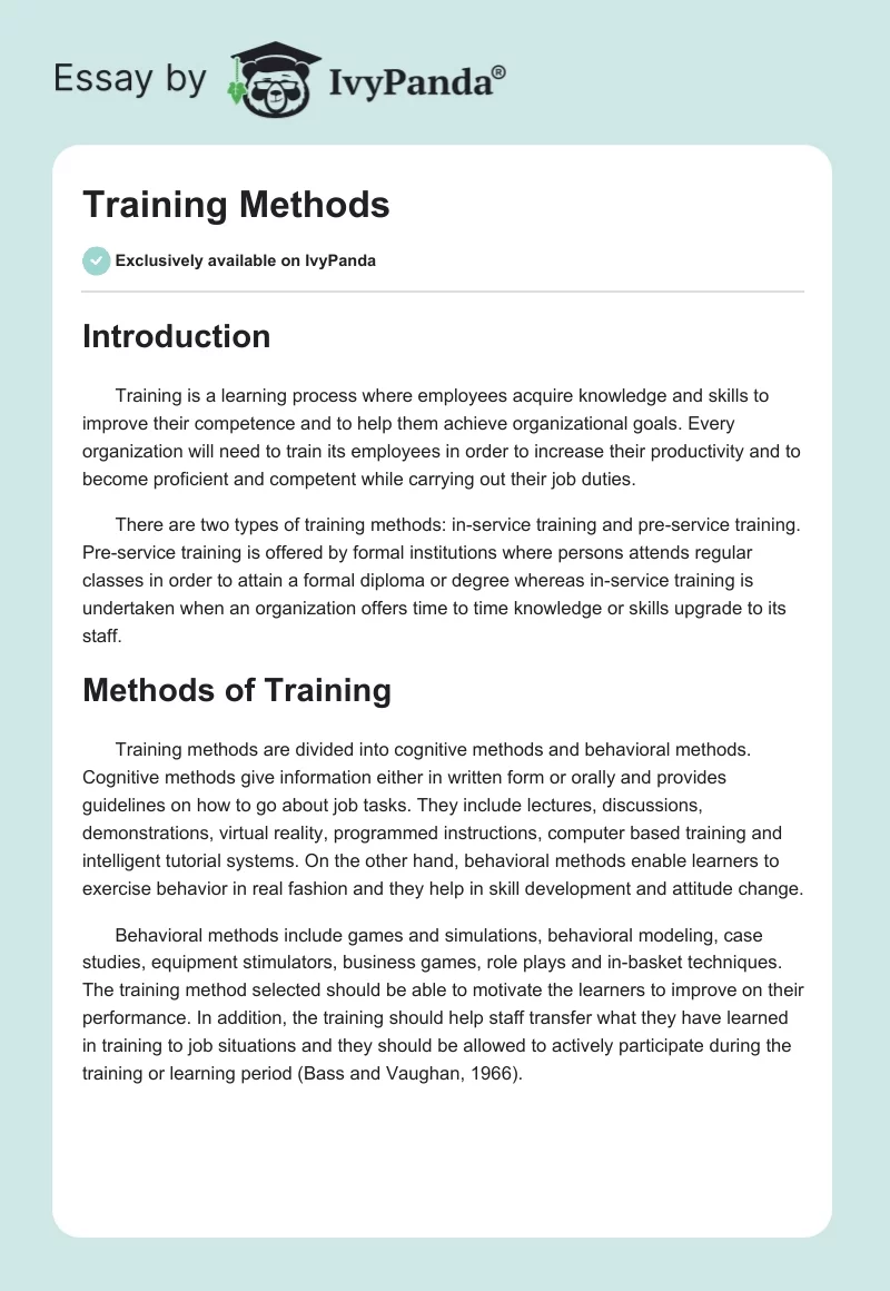 Training Methods. Page 1