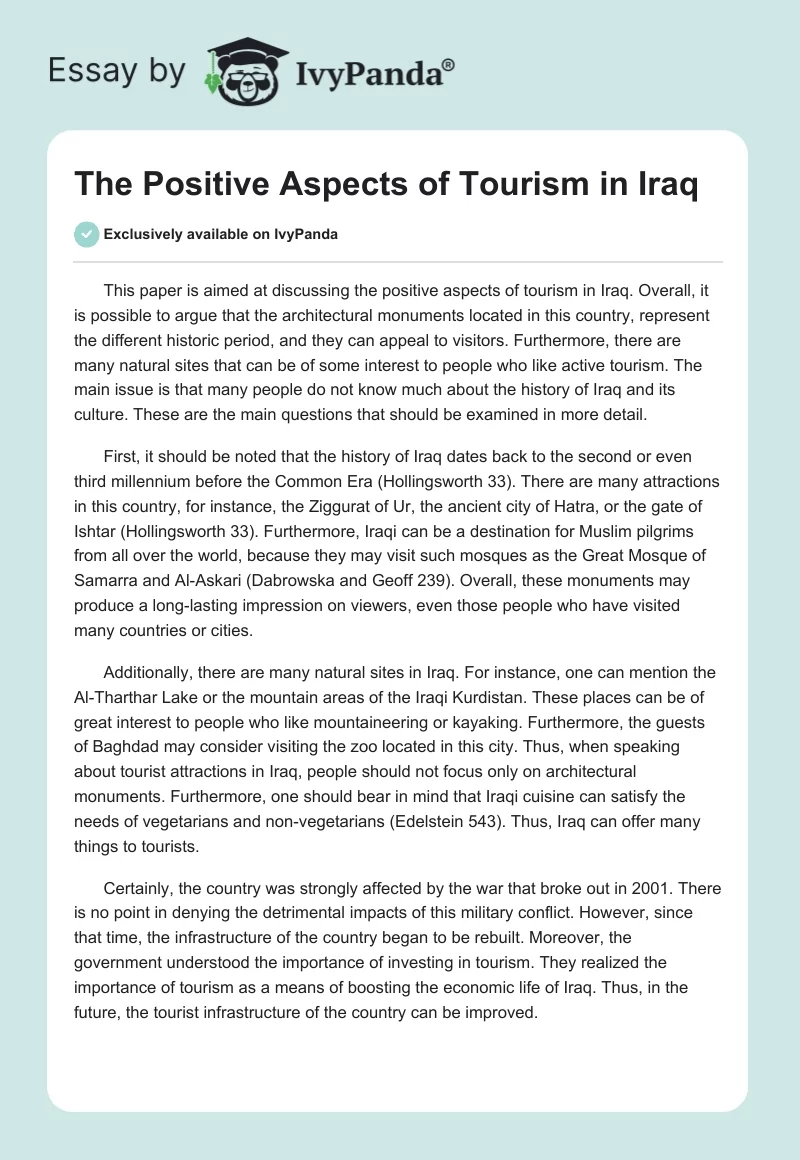 The Positive Aspects of Tourism in Iraq. Page 1