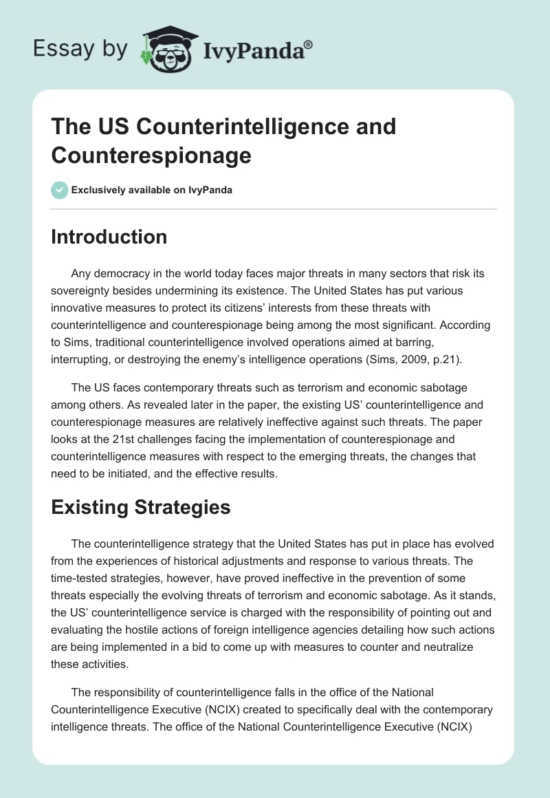The US Counterintelligence and Counterespionage. Page 1