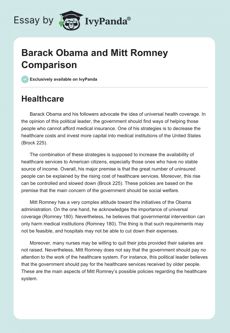 Barack Obama and Mitt Romney Comparison. Page 1