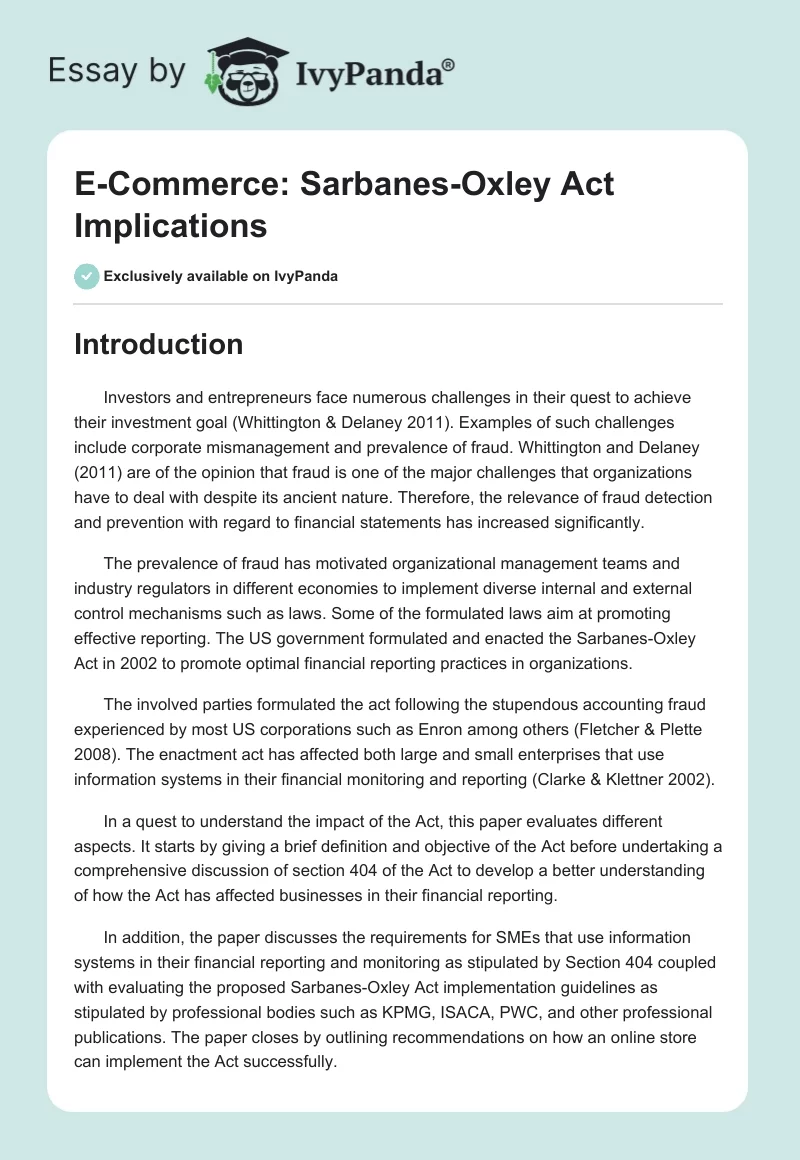 E-Commerce: Sarbanes-Oxley Act Implications. Page 1