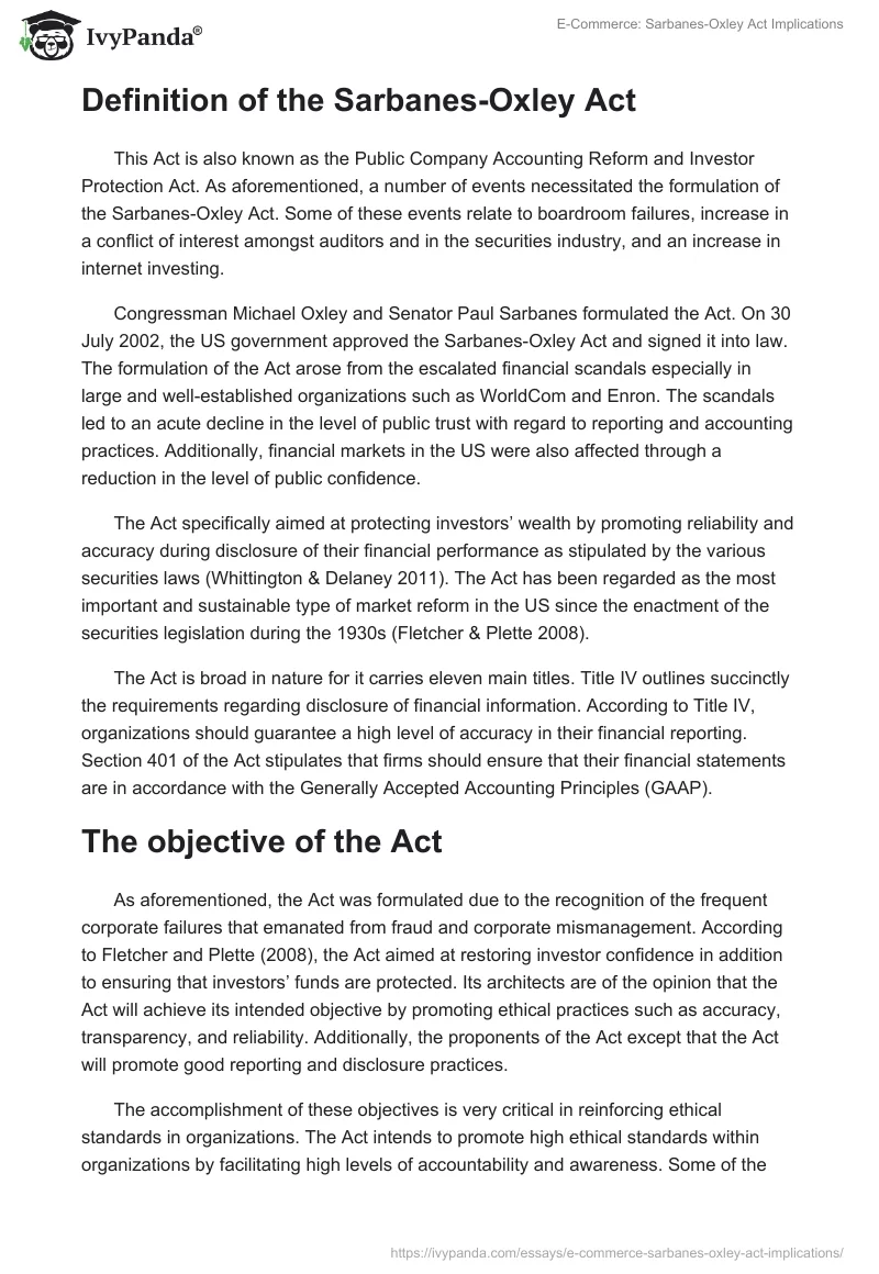 E-Commerce: Sarbanes-Oxley Act Implications. Page 2