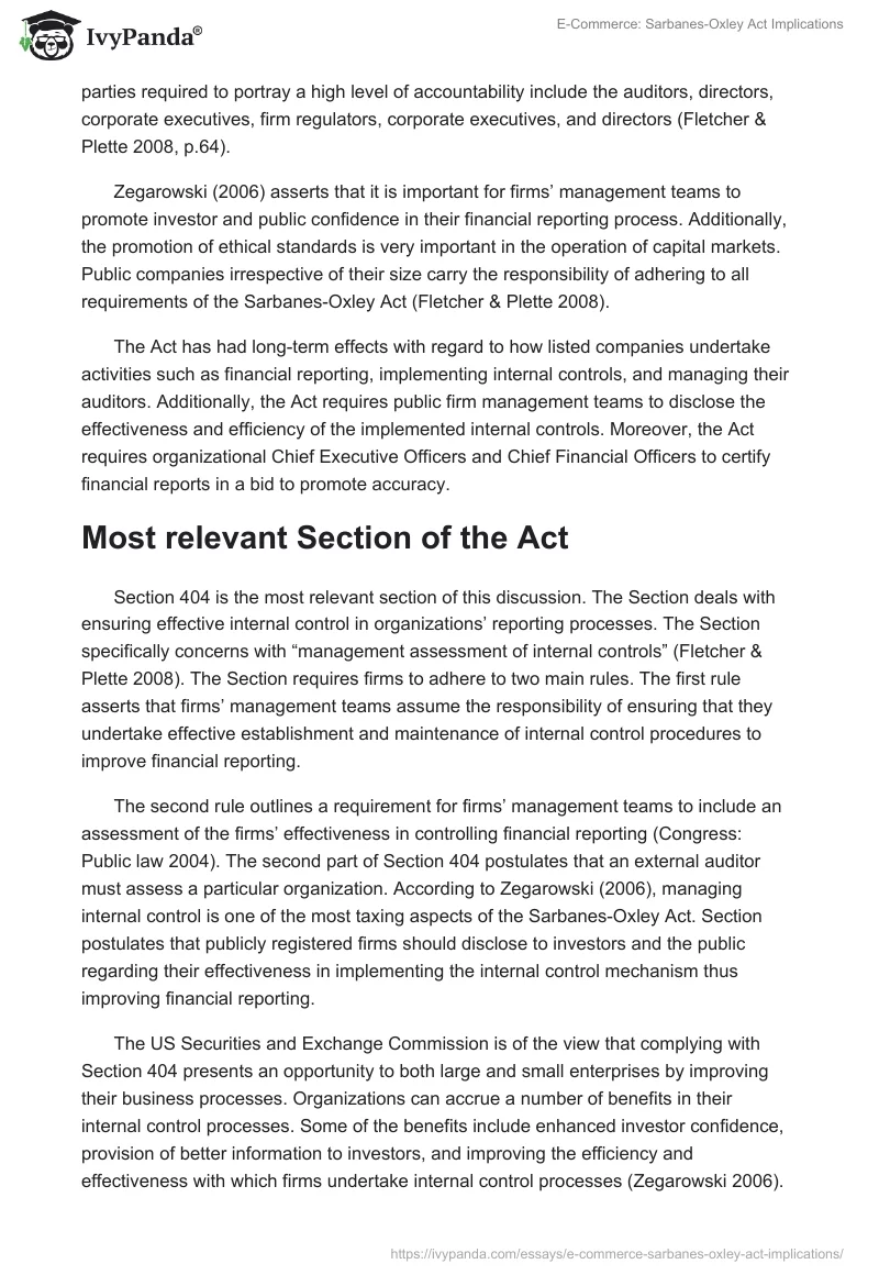 E-Commerce: Sarbanes-Oxley Act Implications. Page 3