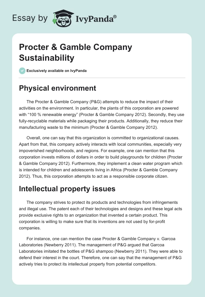 Procter & Gamble Company Sustainability. Page 1