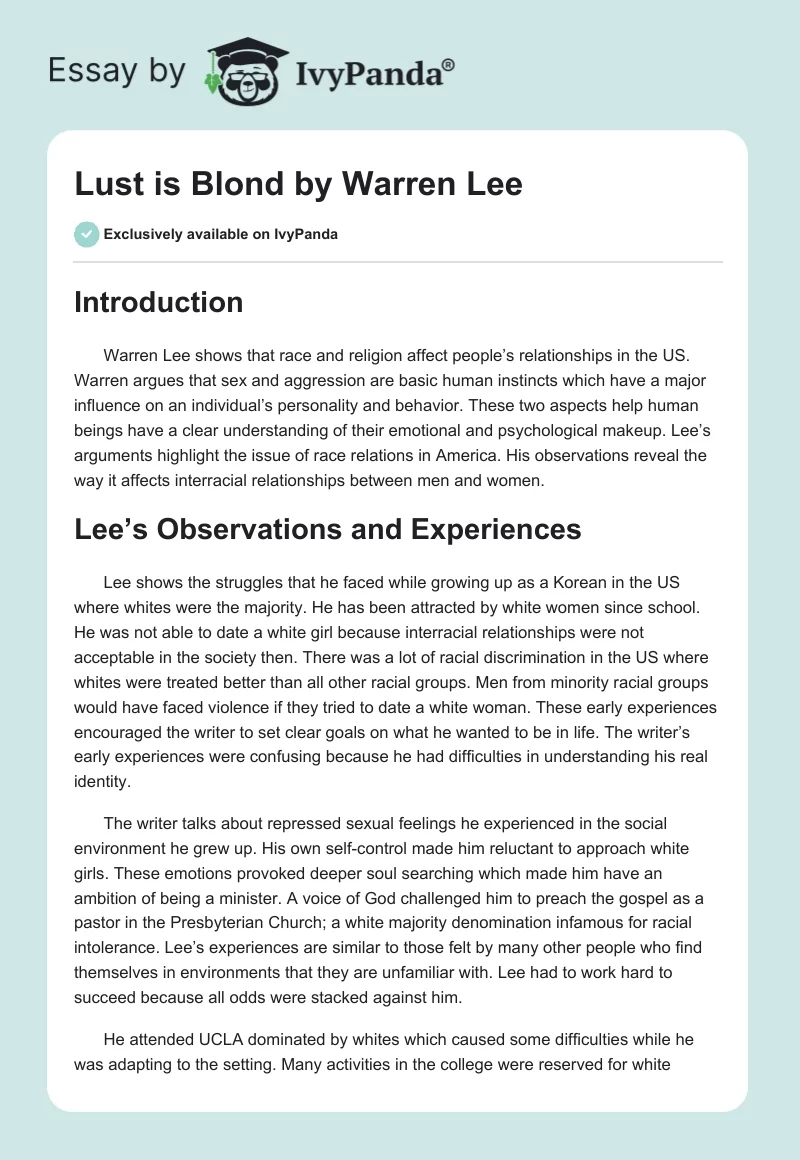 "Lust is Blond" by Warren Lee. Page 1