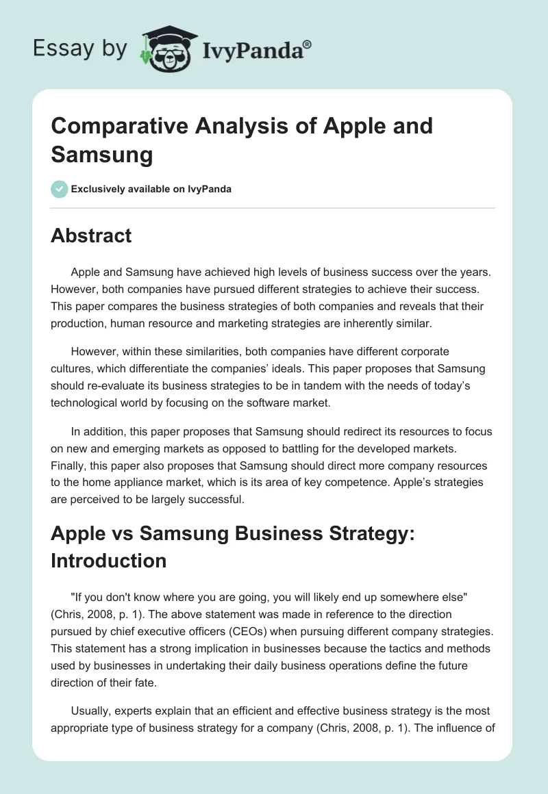 Comparative Analysis of Apple and Samsung. Page 1