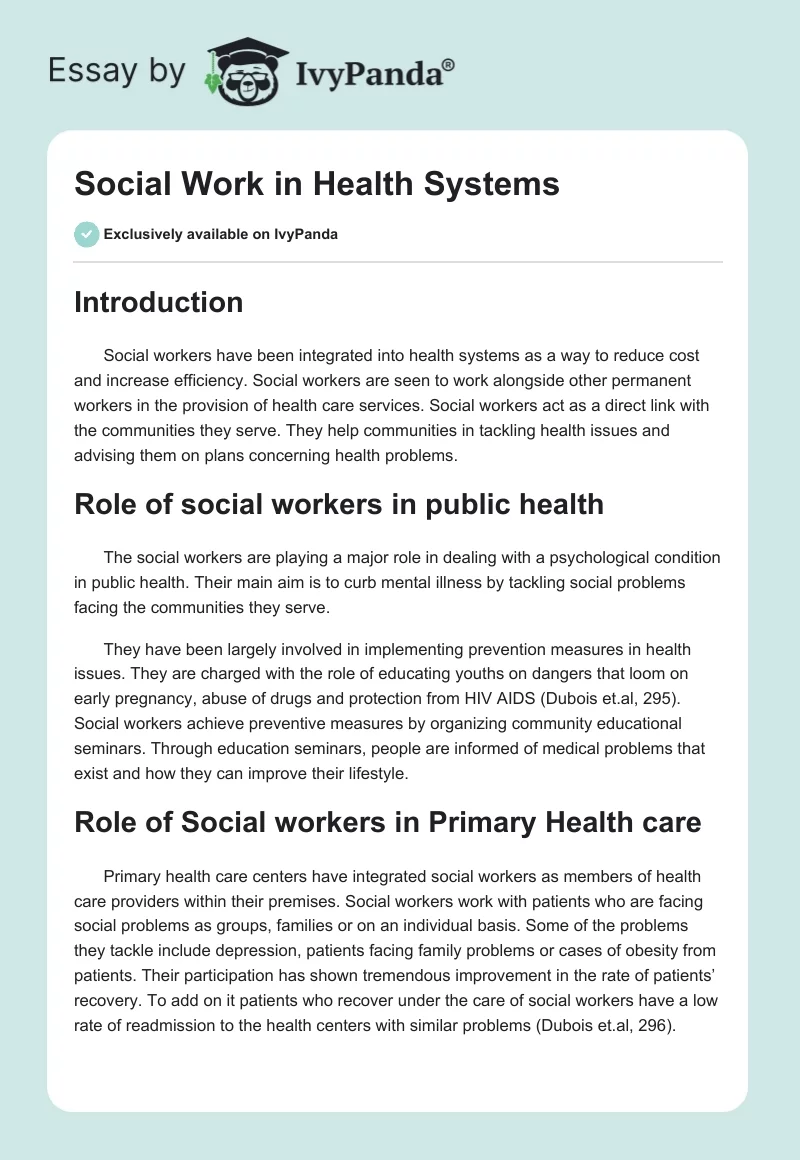 Social Work in Health Systems. Page 1