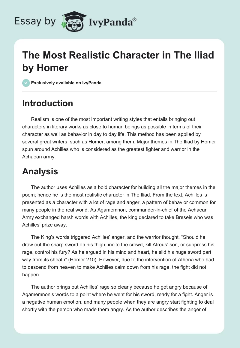 The Most Realistic Character in "The Iliad" by Homer. Page 1