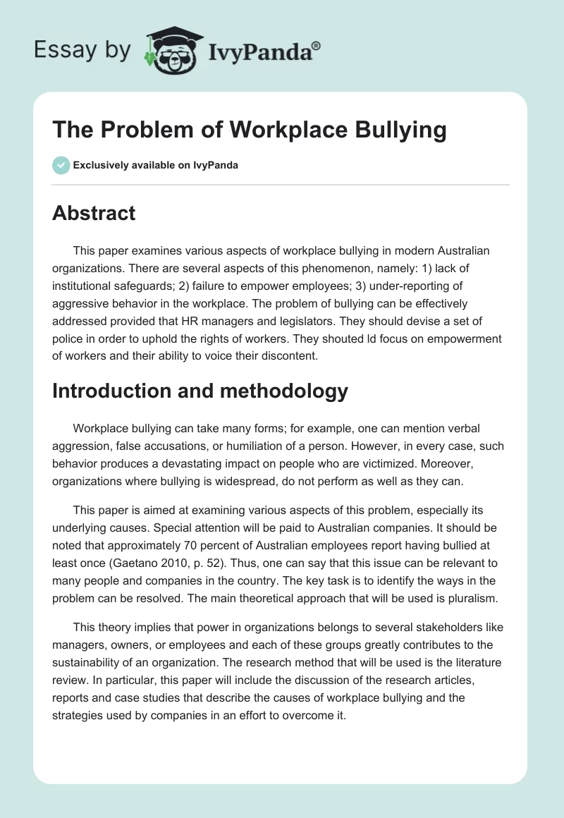 The Problem of Workplace Bullying. Page 1