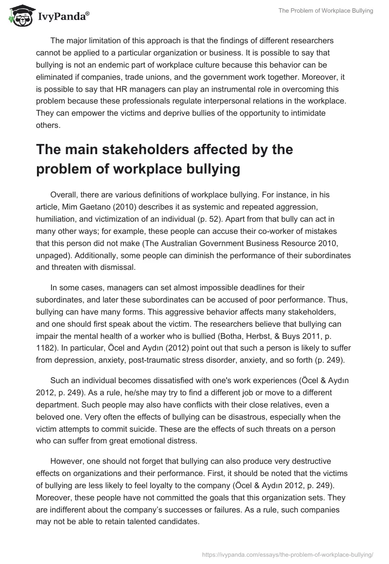 The Problem of Workplace Bullying. Page 2