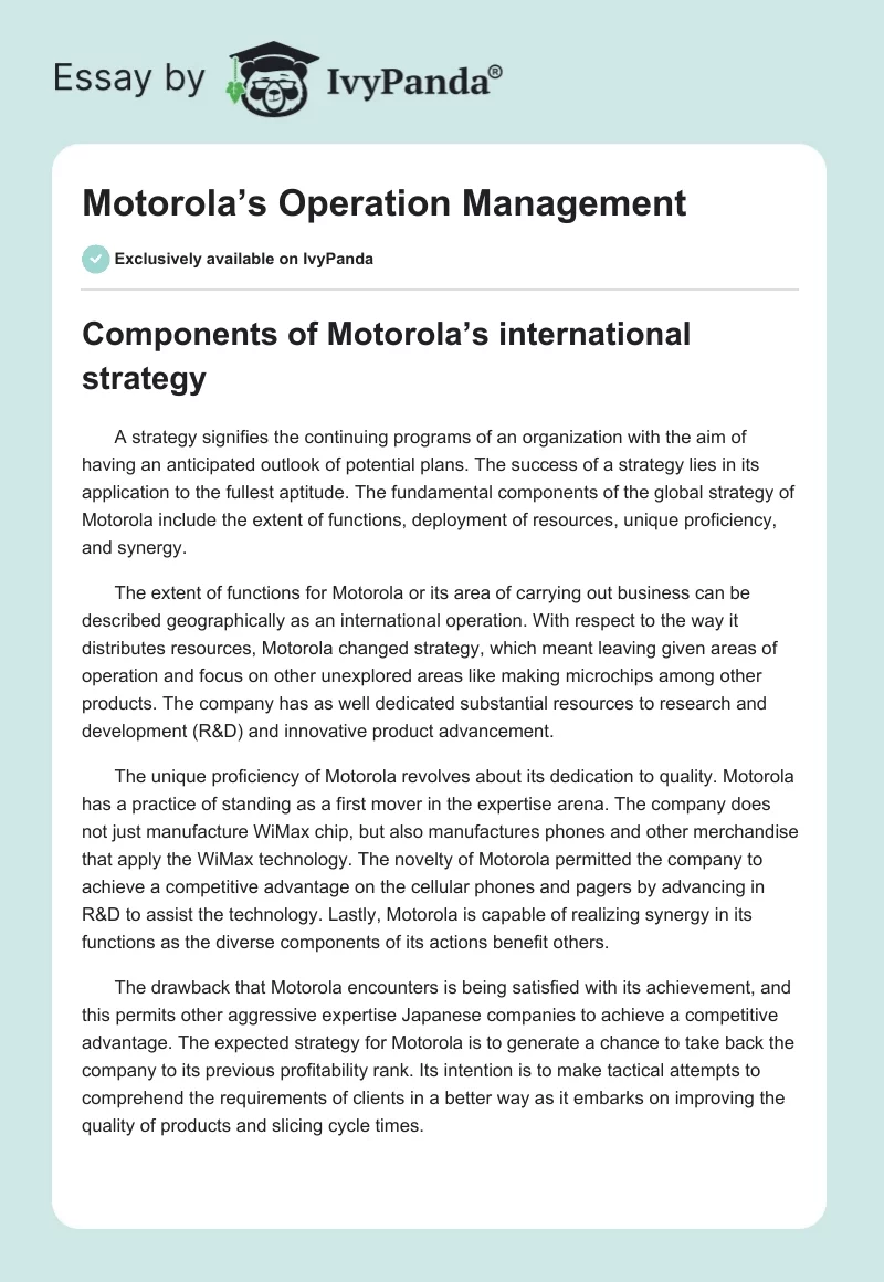 Motorola’s Operation Management. Page 1