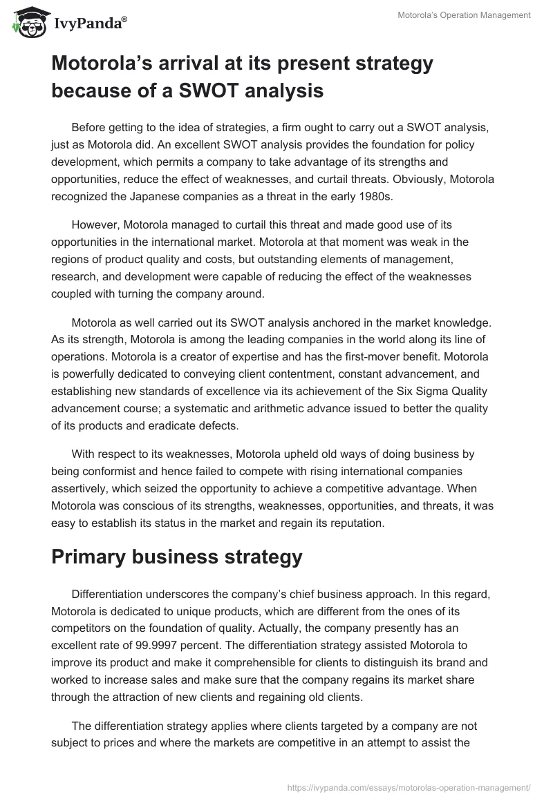 Motorola’s Operation Management. Page 2
