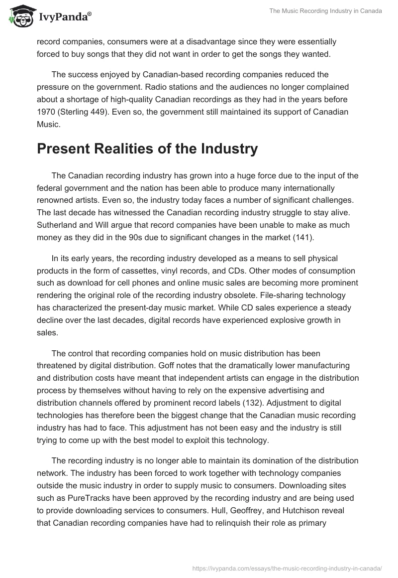 The Music Recording Industry in Canada. Page 3