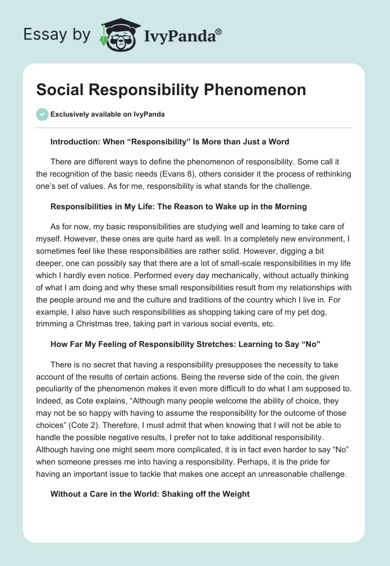 Social Responsibility Phenomenon. Page 1