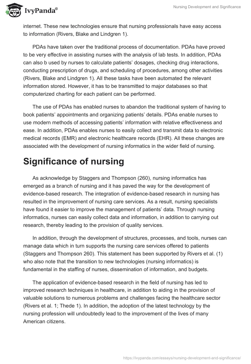 Nursing Development and Significance. Page 3