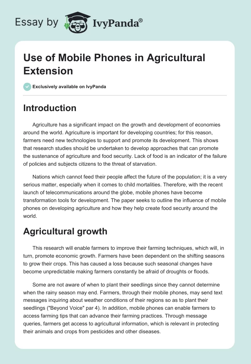 Use of Mobile Phones in Agricultural Extension. Page 1