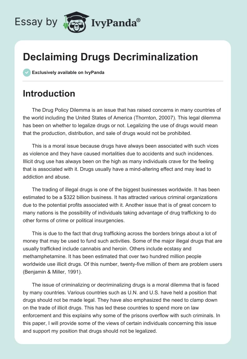 Declaiming Drugs Decriminalization. Page 1