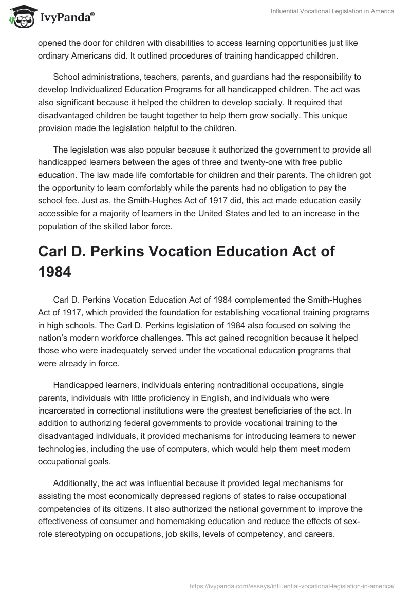 Influential Vocational Legislation in America. Page 2