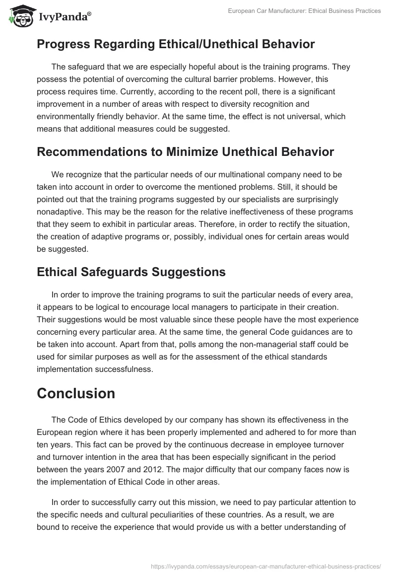 European Car Manufacturer: Ethical Business Practices. Page 4