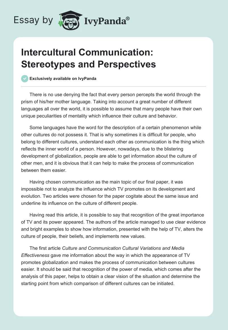Intercultural Communication: Stereotypes and Perspectives. Page 1