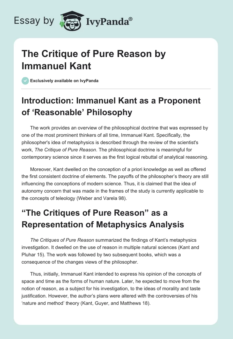 "The Critique of Pure Reason" by Immanuel Kant. Page 1