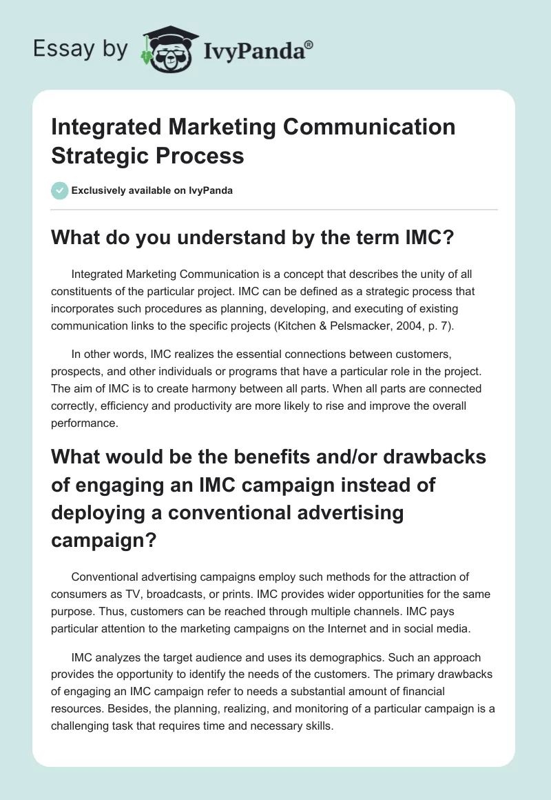 Integrated Marketing Communication Strategic Process. Page 1