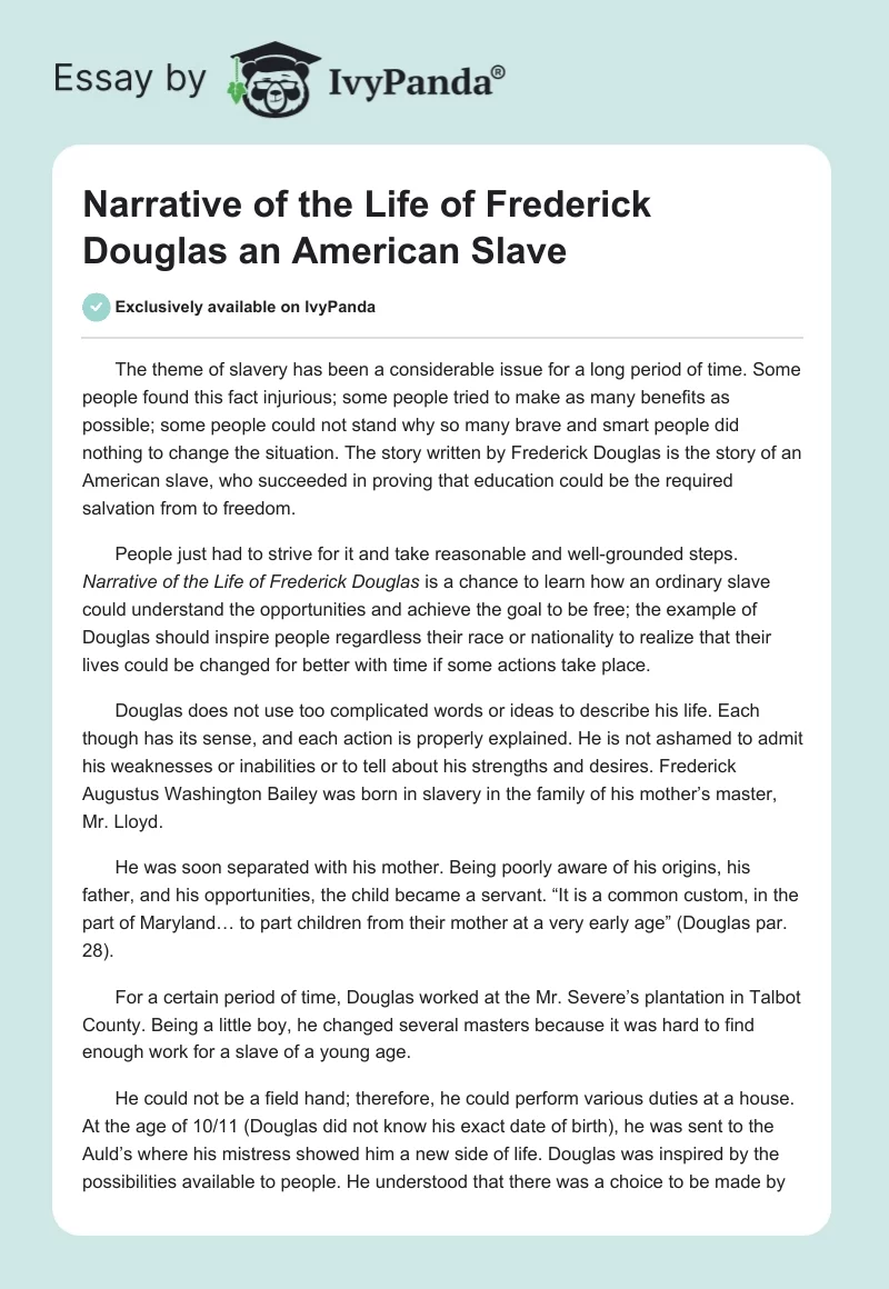 Narrative of the Life of Frederick Douglas an American Slave. Page 1