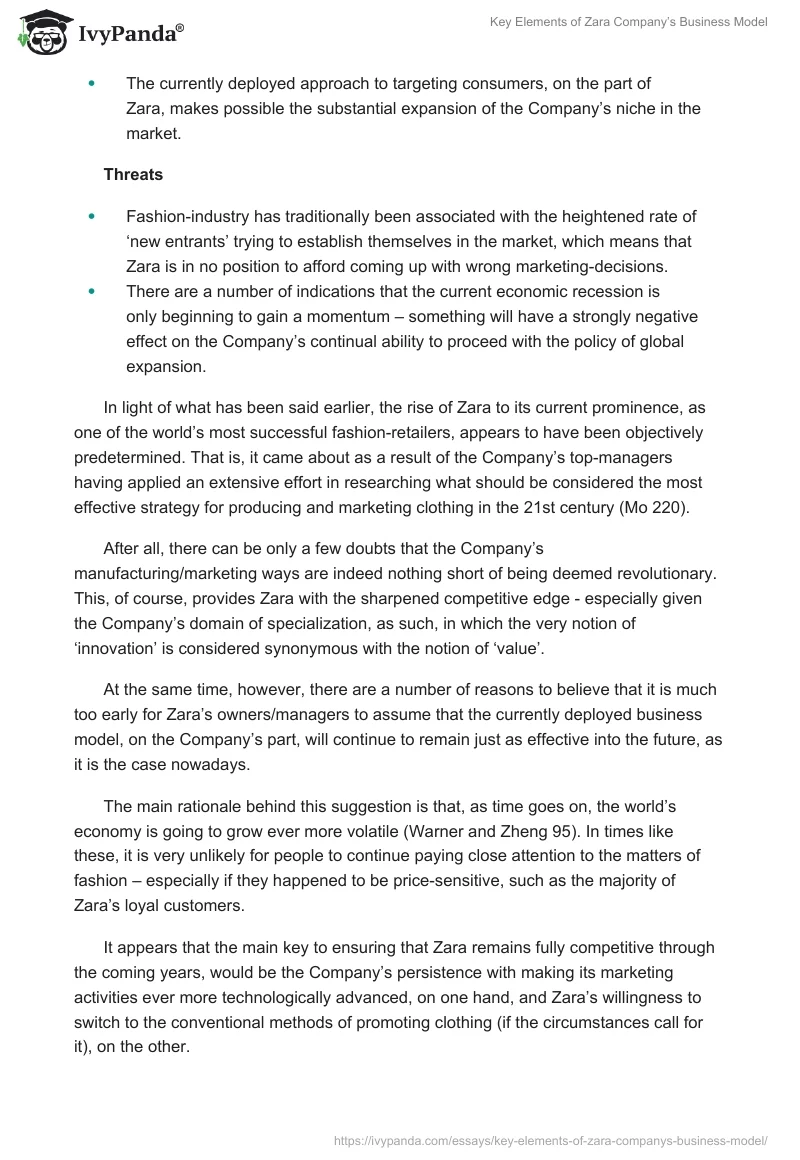 Key Elements of Zara Company’s Business Model. Page 4