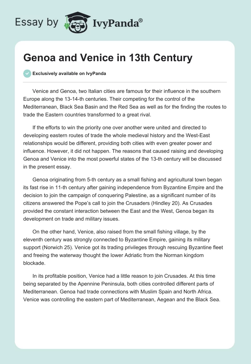 Genoa and Venice in 13th Century. Page 1