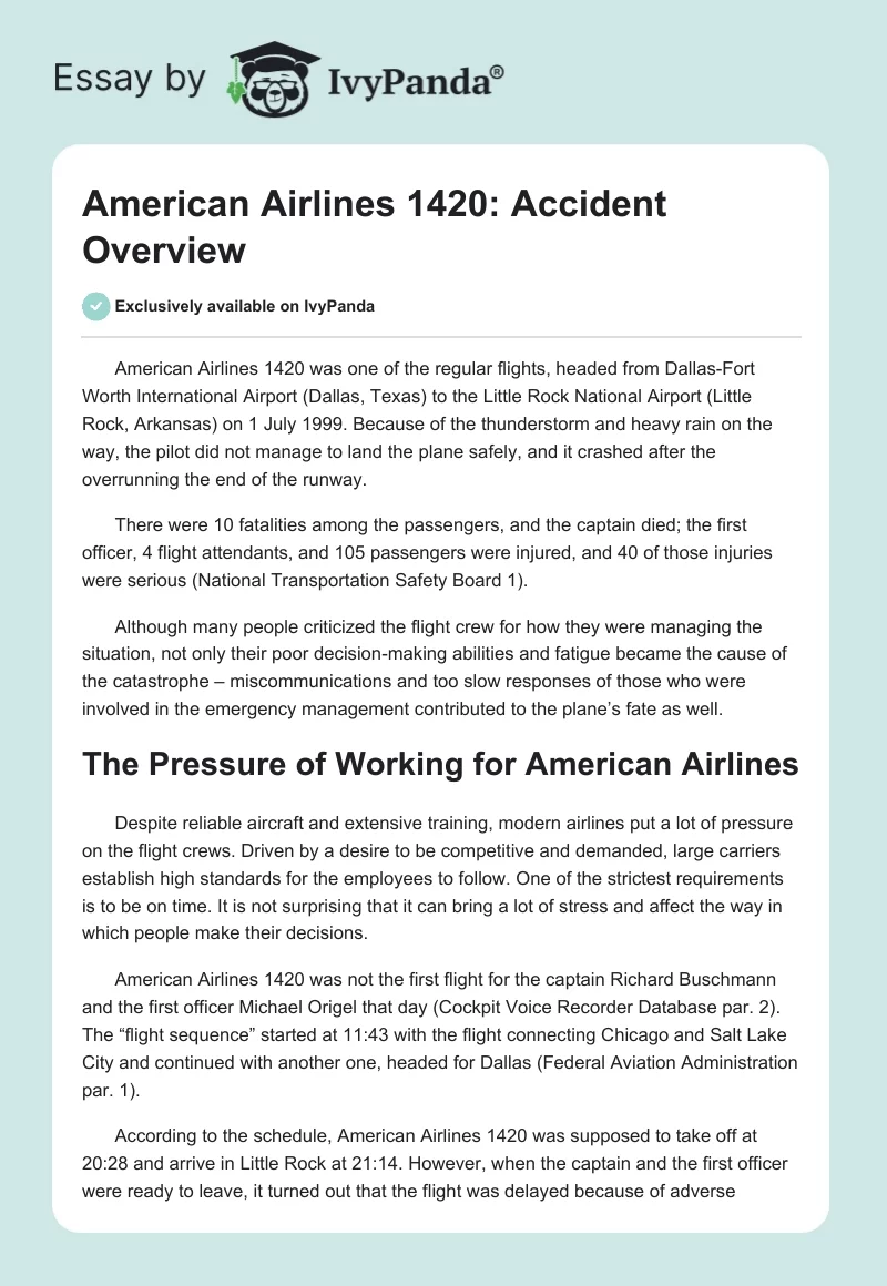 American Airlines 1420: Accident Overview. Page 1