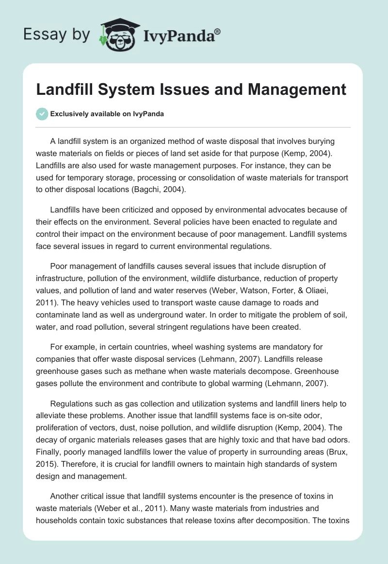 Landfill System Issues and Management. Page 1